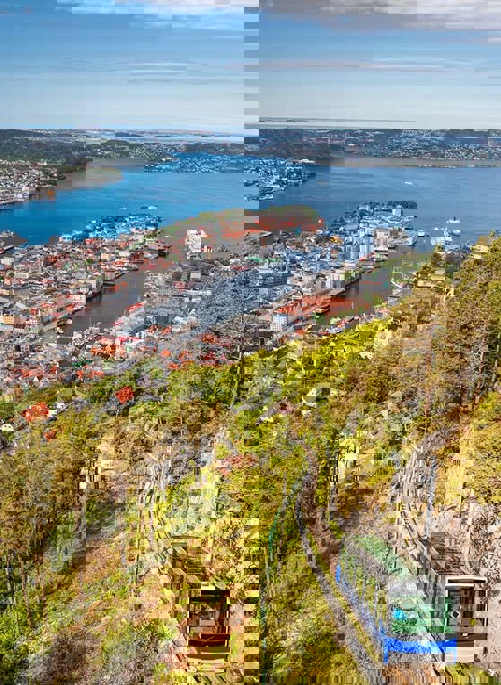 Utsikt Fløybanen Solfylt Bergen
